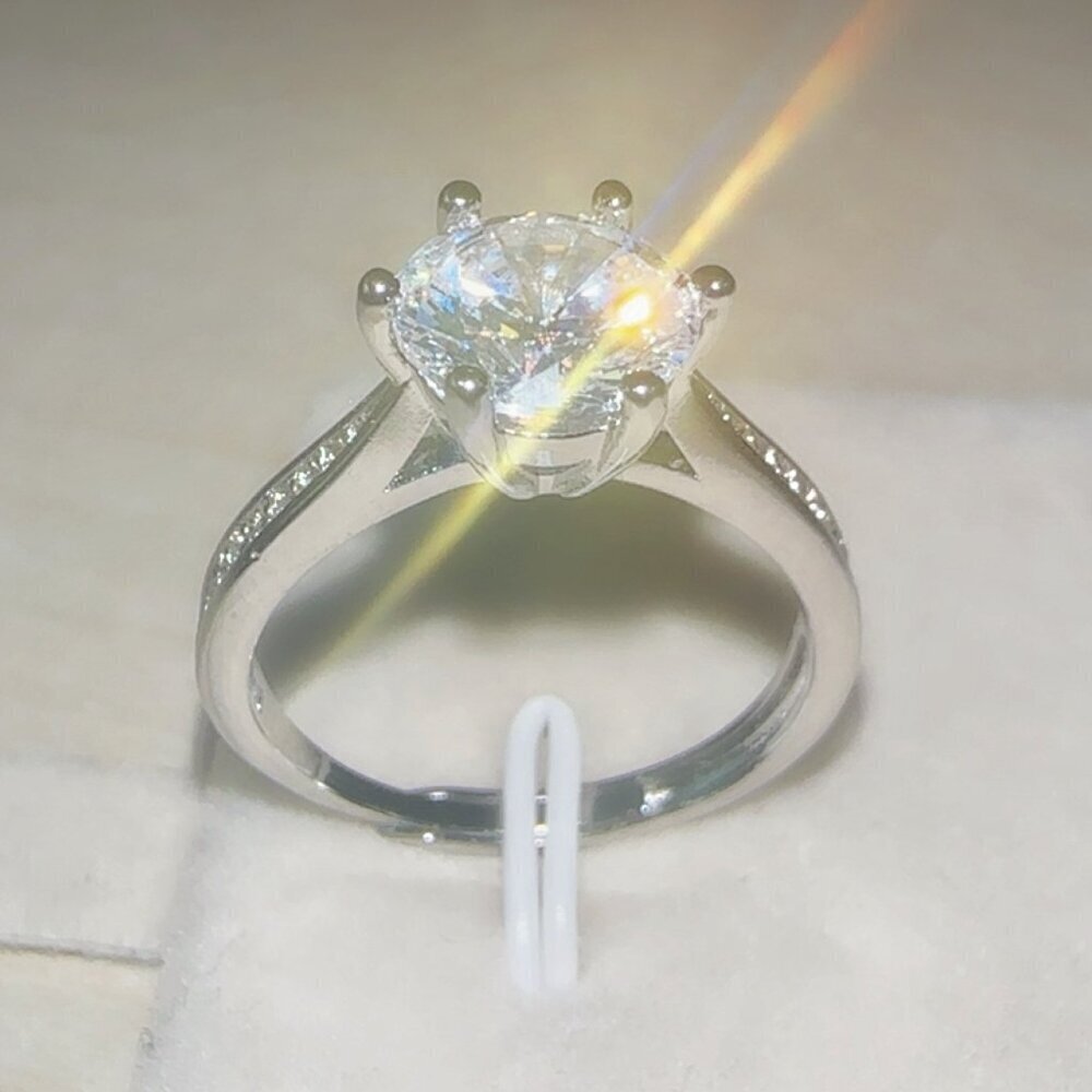 Silver Wedding Ring Diamond Simulant Adjustable Size - Picture 7 of 11